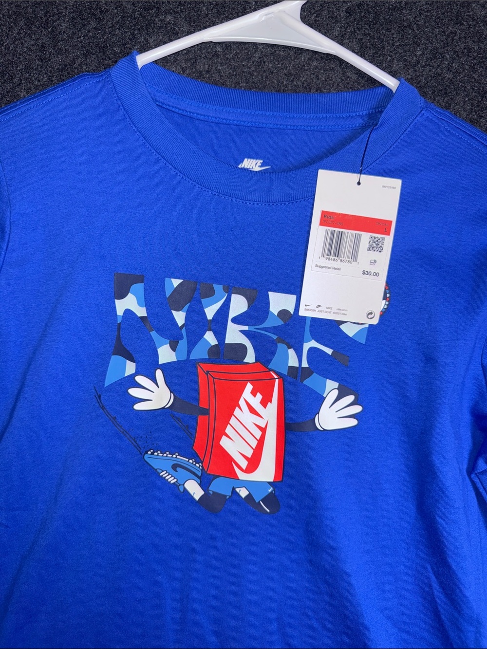 Nike Blue Long Sleeve Tee with Red Logo Box Graphic